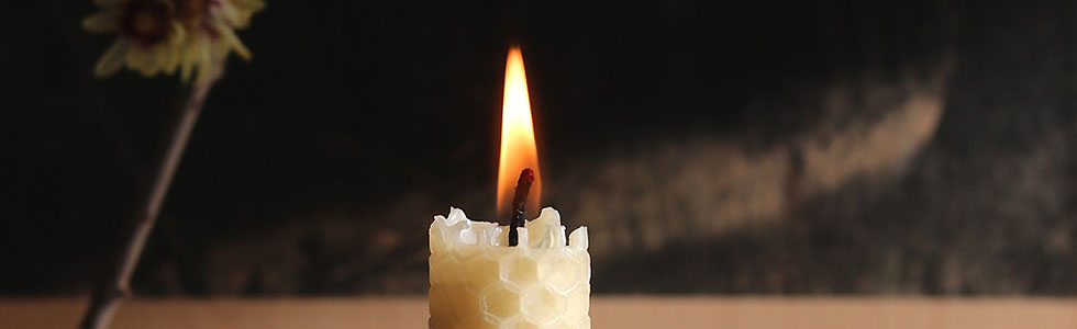 Candles - Single White Beeswax Candle, Burning