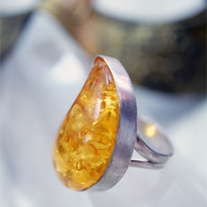 Amber and Silver Ring